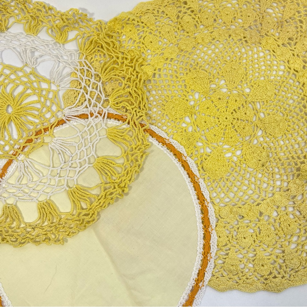 VTG yellow doily lot 3 mid century cottagecore home decor crochet doily spring